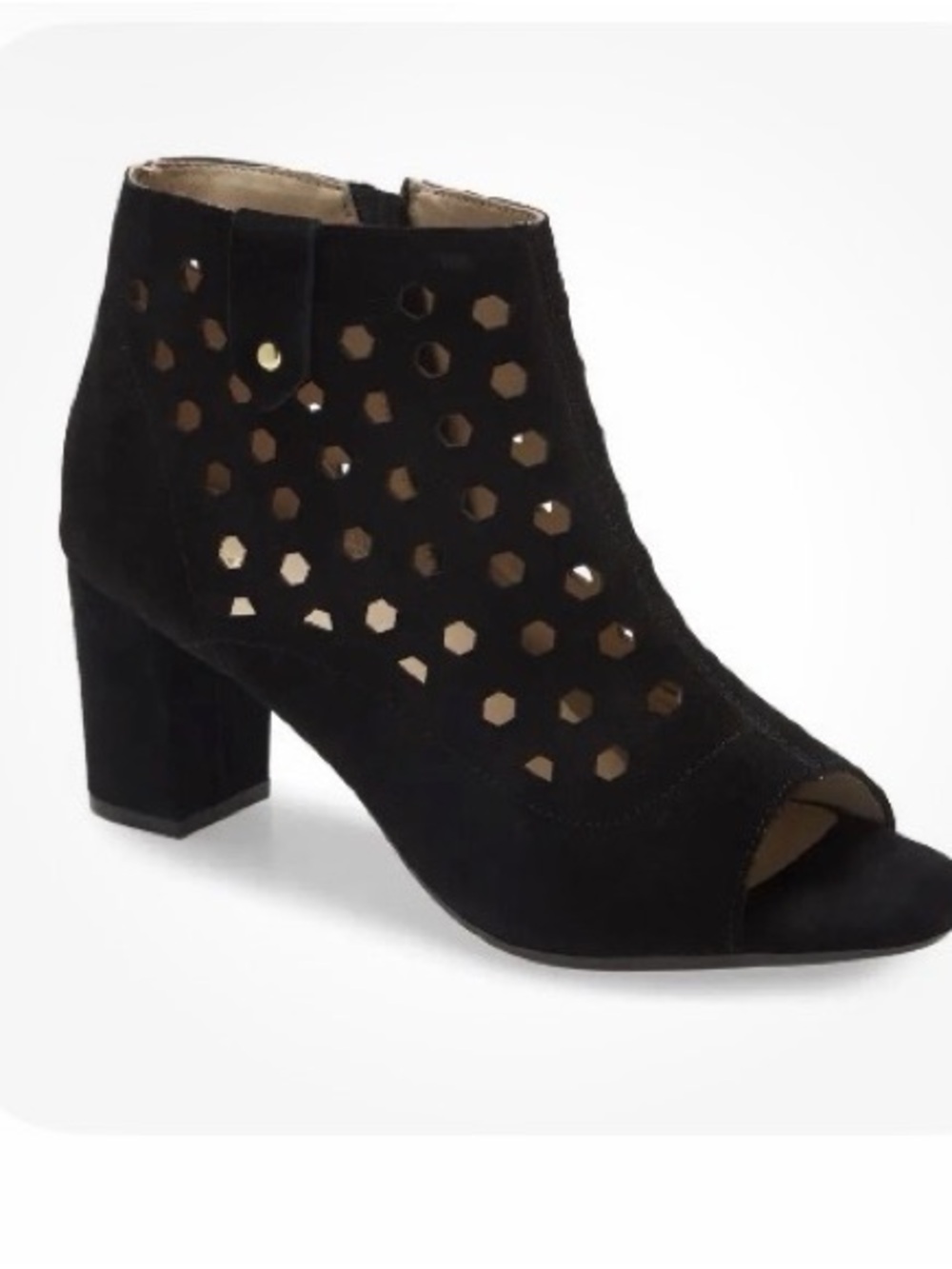 Bettye Mueller Concepts Women’s Black Suede Finn Peep-Toe Cutout Booties 9M